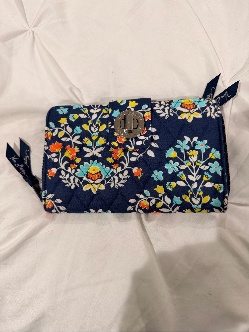 Vera Bradley Navy Quilted Floral Turn-Lock Wallet